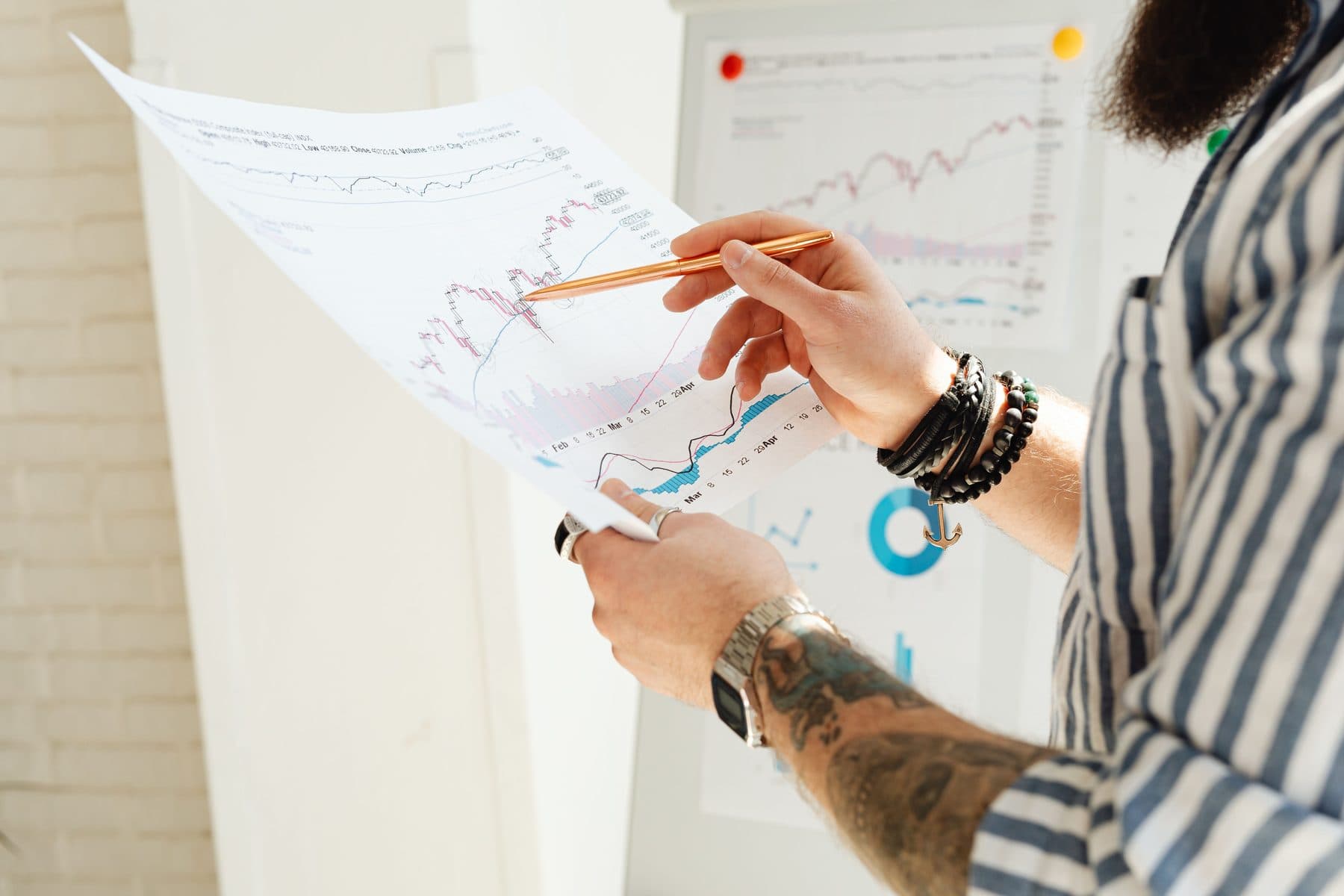 Reviewing financial charts and market data